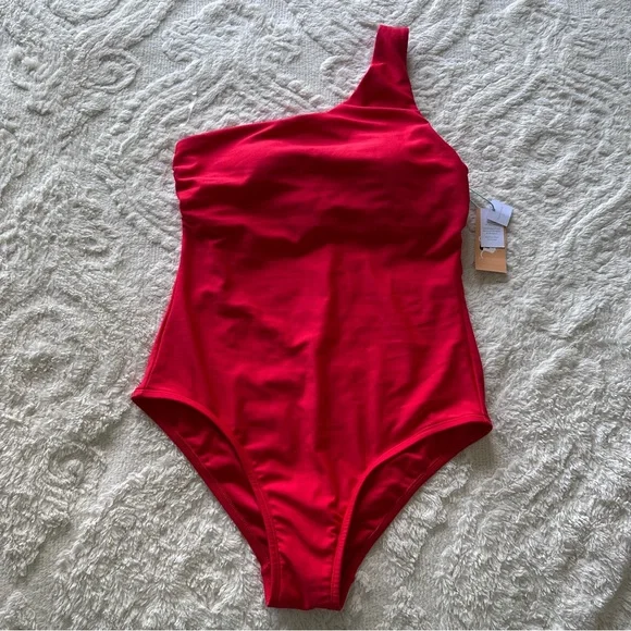 NWT Kona Sol Red One Shoulder One Piece Swimsuit - Picture 2 of 3